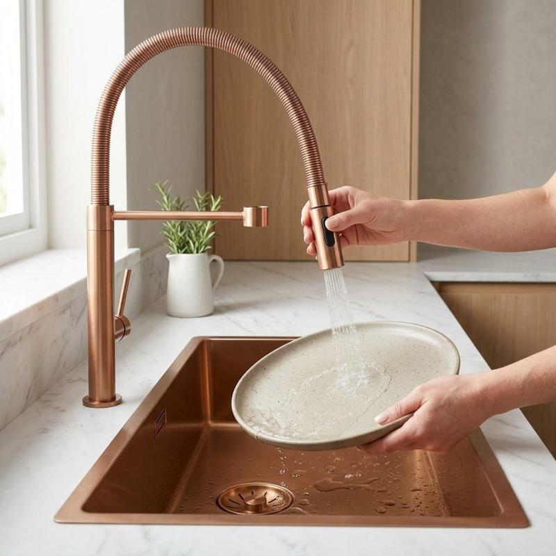 Pure.Sink Luxion Koperen keukenkraan profi met flexibele uitloop en 2 straalsoorten PLXFLEX-62
